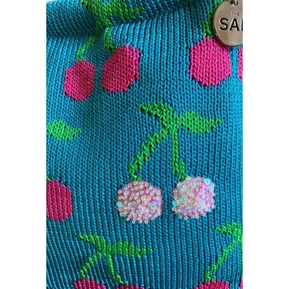 NWOT THE SAK Blue & Pink Cherry Print Crochet & Beaded Y2K Shoulder Bag - Picture 6 of 6